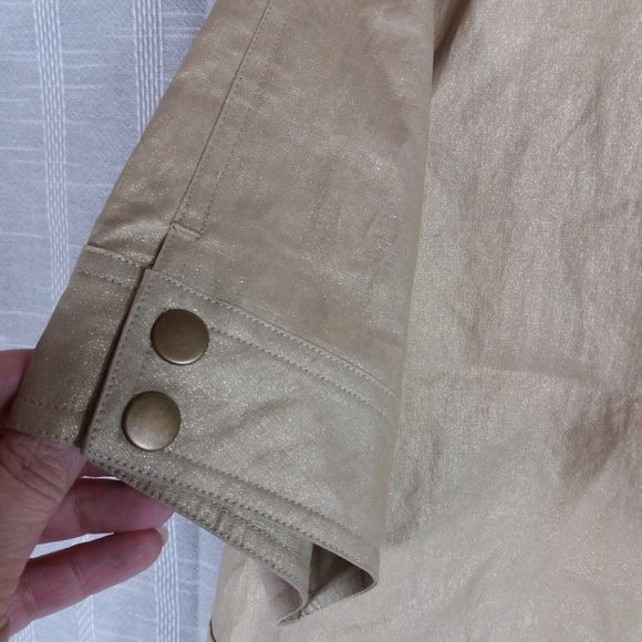 Chico's Gold Waxed Linen Jacket Blazer 2 Large 12 - Picture 4 of 6